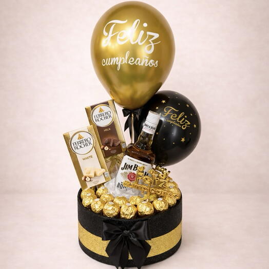 Birthday gift for men with a whiskey and 27 Ferrero Rocher
