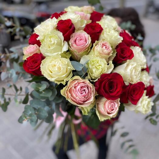 55 roses  red+pink+white