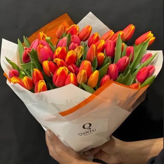Radiant Spring | Bouquet of Red and Orange Tulips