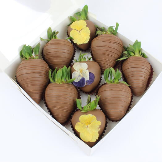 Milk Chocolate Covered Strawberries with Edible Violet