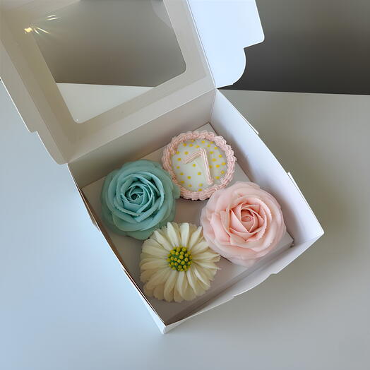 🌸 Special floral box – 4 Cupcakes