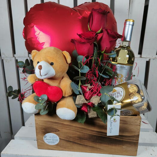 Caja amor Vino blanco y bombones