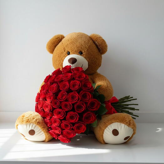 Oso Premium con 51 Rosas Rojas – Regalo Romantico de Lujo