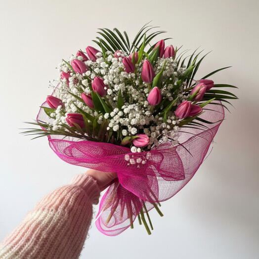 Tulipanes Rosas con Paniculata