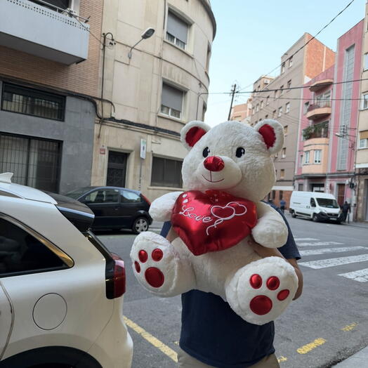 Oso de peluche blanco con corazon Love tamano M 60 cm – regalo romantico para San Valentin, cumpleanos y Dia de la Madre
