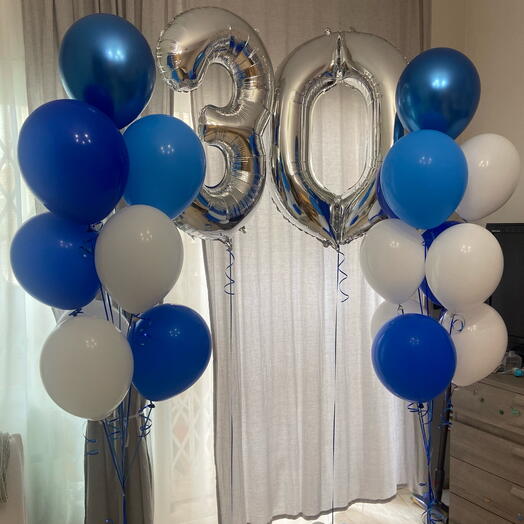 Globos blanco azul con numeros