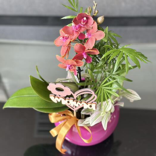 El centro de la mesa con mini orquidea