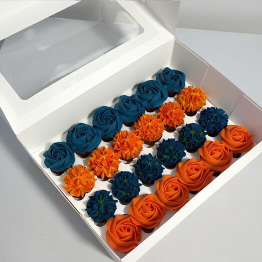 🟦🟧 Caja Flores Vibrantes - 24 mini cupcakes