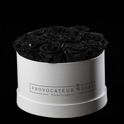 Caja redonda 14cm  de rosas preservadas negra