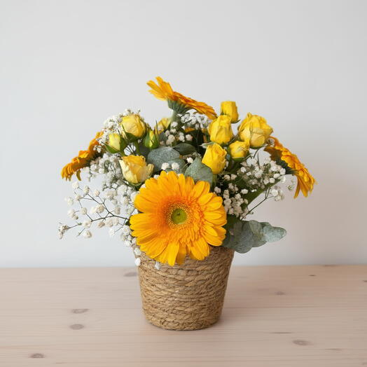 Flores amarillas en cestas
