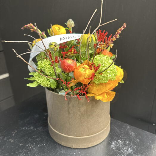 Box with orange flowers