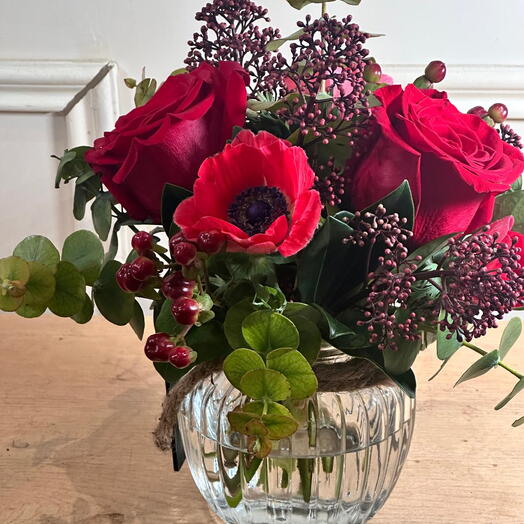 Jarron cuerda con Rosas rojas