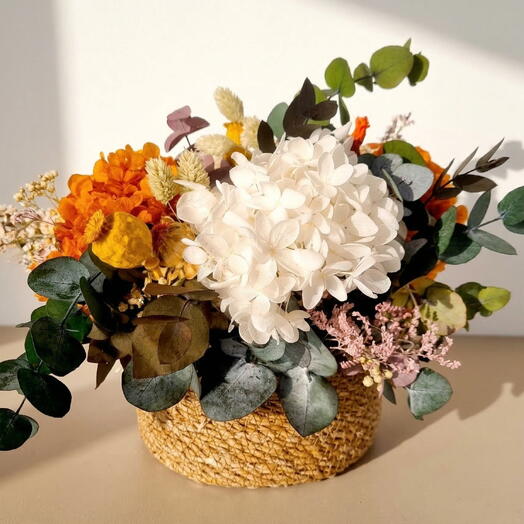 Centro Floral con Flores Secas y Deshidratadas