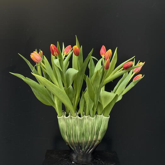Tulipanes en maceta decorativa para el dia de la Madre