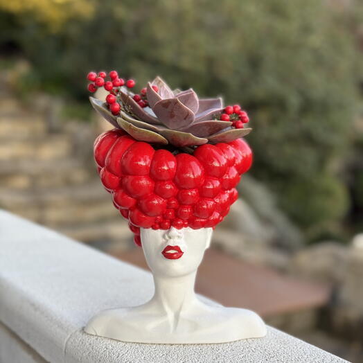 Jarron "chica con bolitas" con suculentas