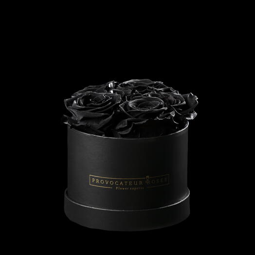Caja redonda 12cm  de rosas preservadas negra
