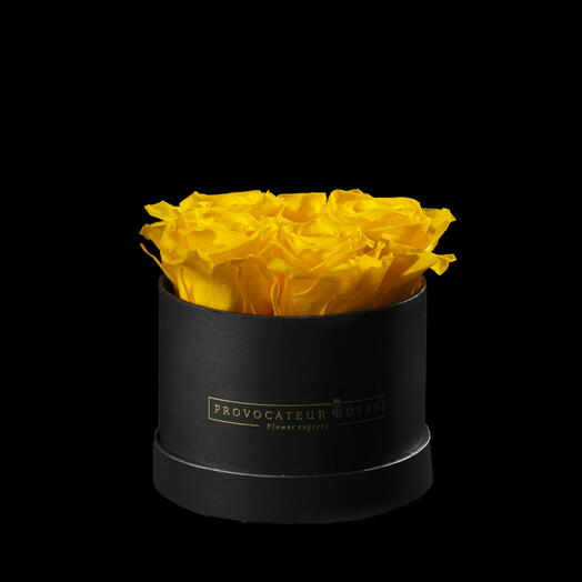 Caja redonda 12cm  de rosas preservadas amarilla