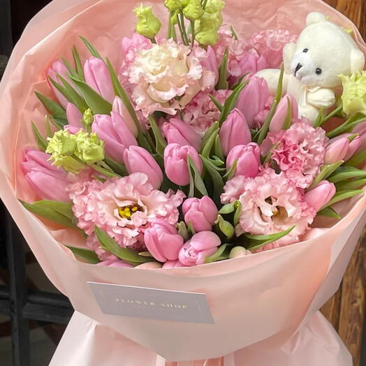 Tulipanes Rosa Dulce con Osito