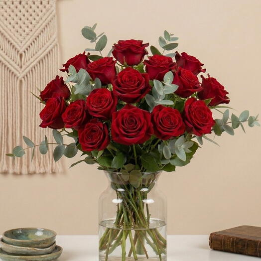 Eternal Passion Bouquet - Premium Red Roses and Eucalyptus