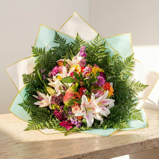 Floral Explosion Bouquet – Large Multicolor Bouquet with Lilies and Natural Flowers