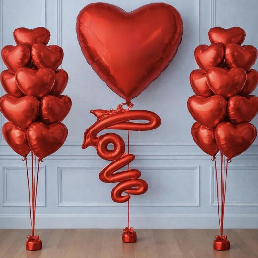 2 ramos de globos corazones y 1 corazon grande para San Valentin