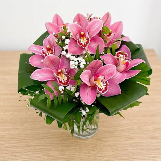 Bouquet de 7 orquideas fucsias