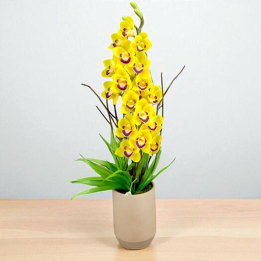 Orchidée Artificielle Cymbidium Jaune