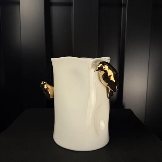 Jarron porcelana pajaros dorados