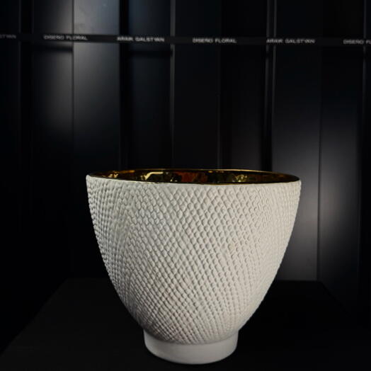 Maceta ceramica oro-blanco