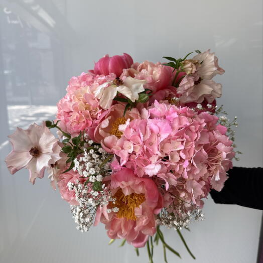 Bouquet with hydrangeas and peonies