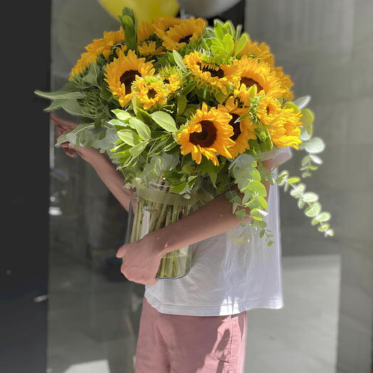 Bouquet XXL de tournesols en vase