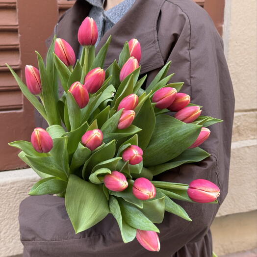 Pink tulips spring bouquet