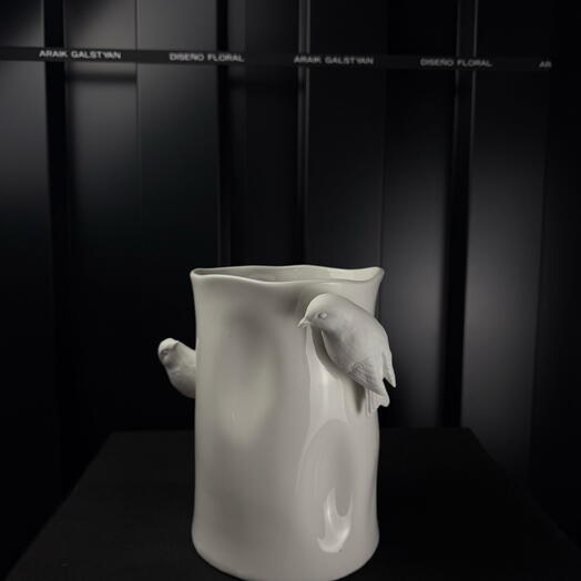 Jarron porcelana pajaros blancos