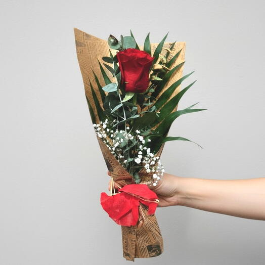 Red Rose in Kraft Paper