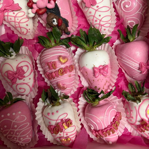 Caja de 12 fresas cubiertas Pink Dream