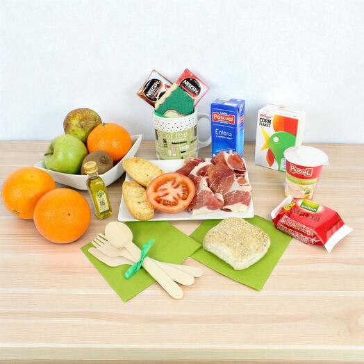 Desayuno Mediterraneo Saludable con Fruta, Jamon y Cafe – Regalo Original y Equilibrado