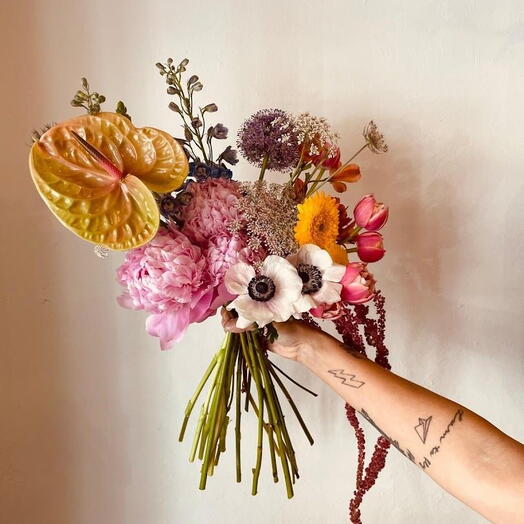 Bouquet of Peonies and Anemones Colors of Dawn