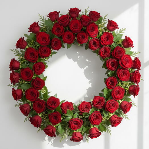 Corona Funebre Caracas de Rosas Rojas – Arreglo Floral de Condolencias Elegante