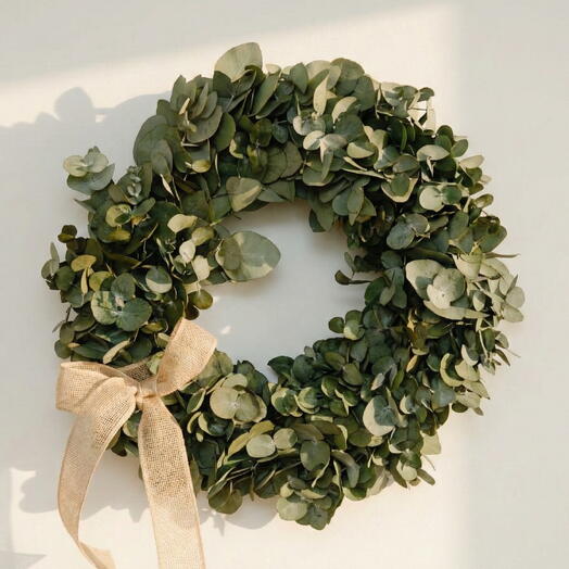 Corona de Eucalipto Preservado Natural – Decoracion Artesanal para Puerta y Pared