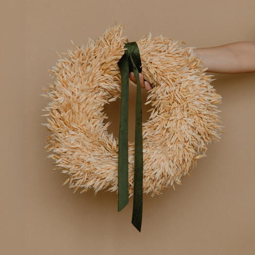 Corona de Avena Natural Seca Artesanal – Decoracion Rustica y Natural para Puertas y Paredes