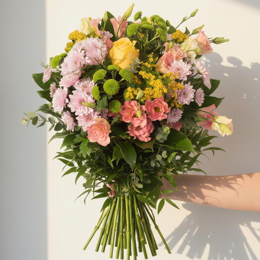 Ramo de Flores Hungria – Bouquet Silvestre en Tonos Rosas, Verdes y Amarillos | Flores Frescas a Domicilio