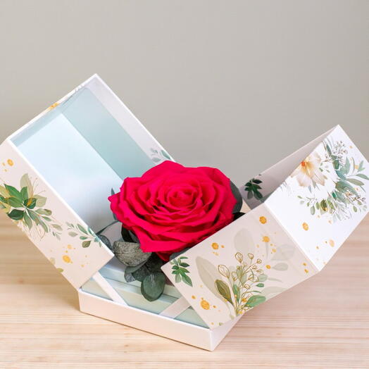 Rosa eterna de jardin en caja deluxe color fucsia