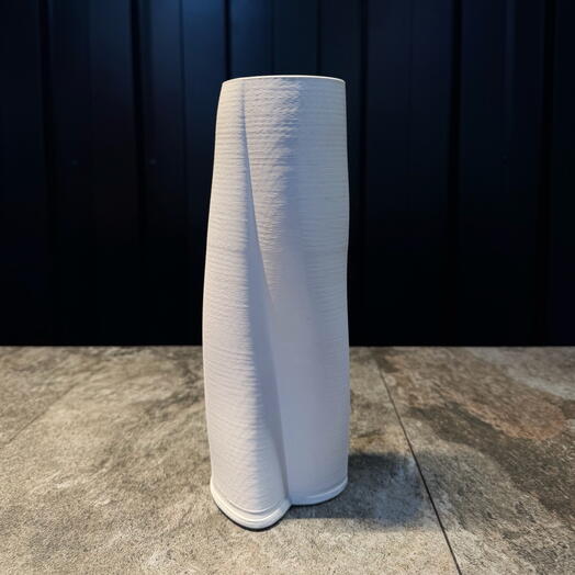 Jarrón de cerámica cilíndrico distorsionado estampado blanco