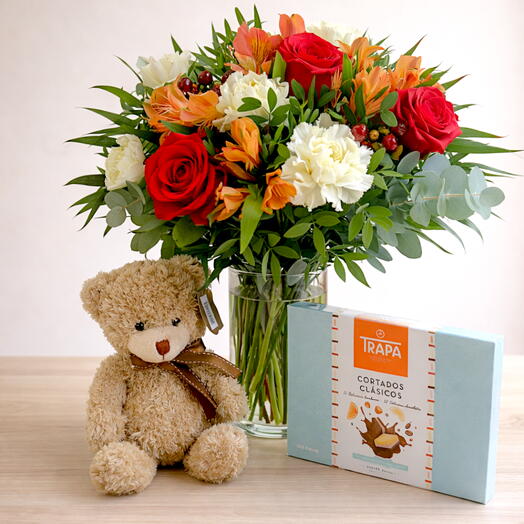 Ramo Orange, con peluche y bombones