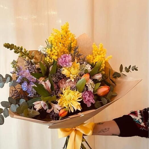 Yellow Wildflower Bouquet with Spring Accents