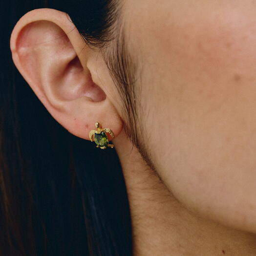 Pendientes Tortuga Asimetricos Artesanales de Plata 925 con Bano de Oro 18 kt