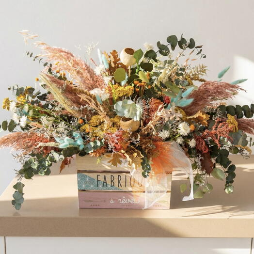 ALMA XXL – Caja Floral Grande con Flores Preservadas, Secas y Artificiales | Centro Decorativo Rustico