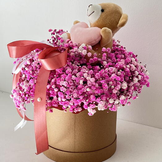 Caja con paniculata y oso de peluche
