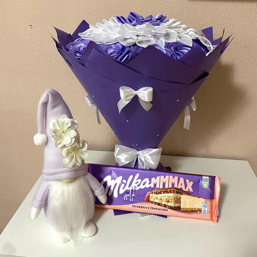 Regalo para mujer - aniversario o sorpresa – ramo magico con gnomo y chocolate