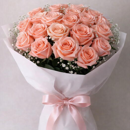 Bouquet of 21 Peach Roses
